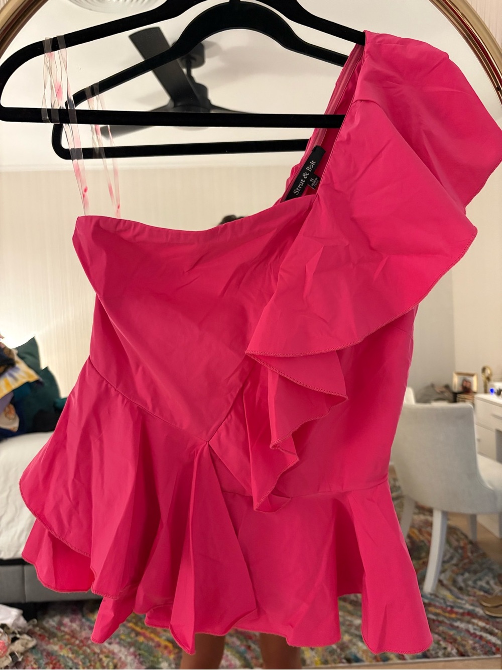 SAYLOR One-Shoulder Ruffle Peplum Dress - Hot Pink